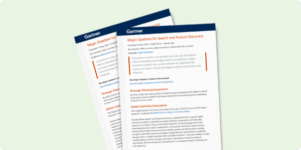 Copy of Copy of Magic Quadrant for Search and Product Discovery Download the 2024 Gartner® Magic Quadrant™ for Search and Product Discovery report now.